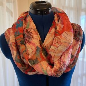 5/$20 Tim Coffey infinity scarf in vibrant floral pattern, NWOT